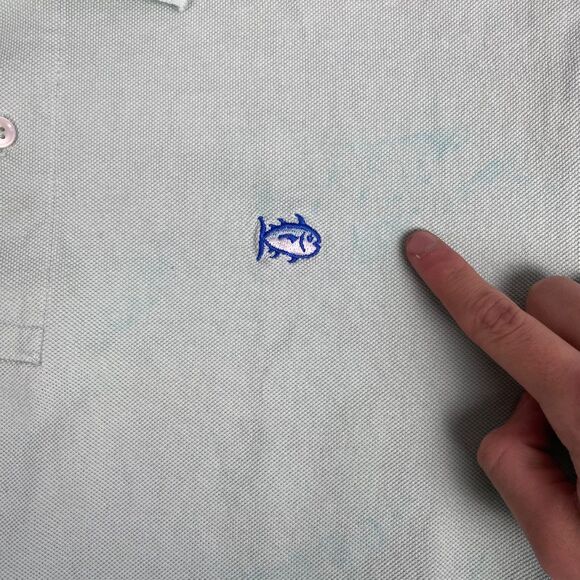 Southern Tide Mens size Large Polo Shirt Medium Light Mint Green Fish Logo - Picture 10 of 15